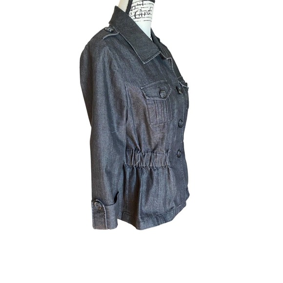 Women’s Larry Levine Size Medium Jacket Denim Cropped 3/4 Sleeves Blazer - Picture 4 of 11